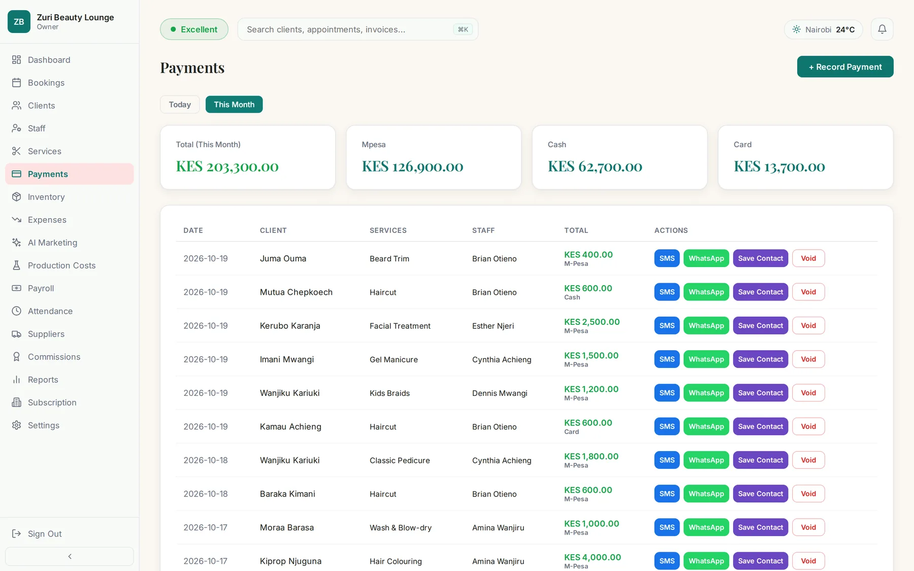 RemboFlow payments page with deposits, balances and receipts